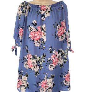 NWT RUE21 S Blue Pink Floral Off Shoulder Dress!